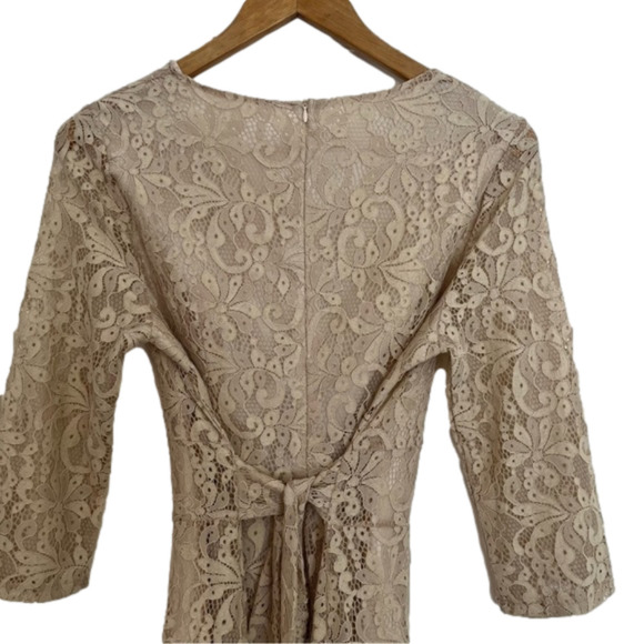 NEW ECRU Size 10 or 12. Lace Midi long sleeve v-neck special occasion Dress NWT - Picture 7 of 12